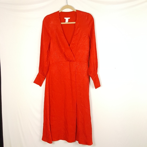 H&M Jacquard Weave Dress Womens V Neck Wrap Over - Picture 2 of 5